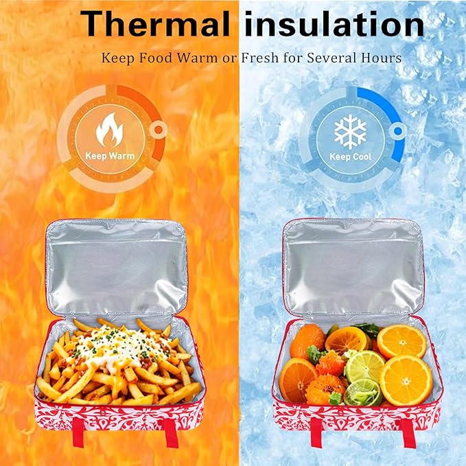 Insulated Casserole Baking Dish Carrier Portable Lunch Tote Bag Fits Up to 9"x13" Pan for Transport to Keep Food Hot/Cold for Gathering/Potluck Parties/Cookouts/Camping/Picnics/Offices-Red/white