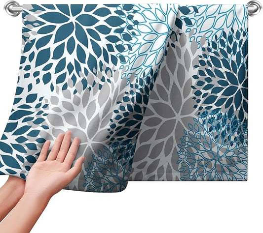 Blue Gray Dahlia Flowers Hand Towels Navy Floral Kitchen Towel Soft Decorative Dish Towels Absorbent Durable Tea Towel Set for Bathroom Kitchen Decor Hotel