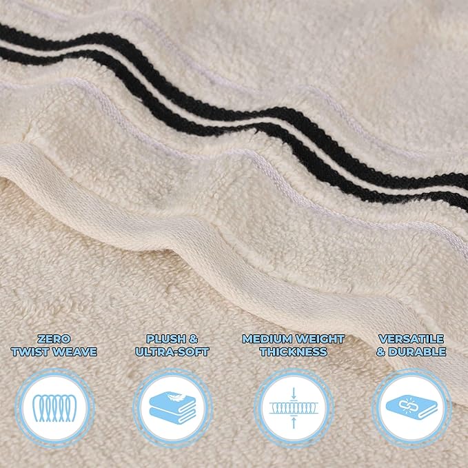 Superior Cotton 6 Piece Towel Set, 2 Bath, 2 Hand, 2 Washcloth/Face Towels, Quick Dry, Home Essentials, Shower, Spa, Luxury Plush Soft Absorbent Towels, Zero-Twist, Solid, Sadie Collection, Ivory
