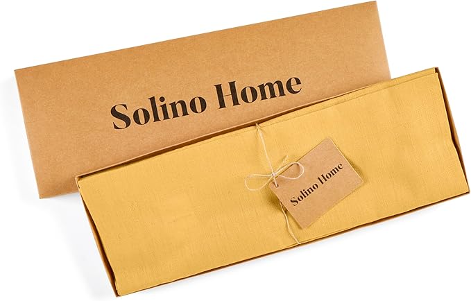 Solino Home Linen Placemats Set of 4 - Mustard Yellow Placemats 14 x 19 Inch - 100% Pure Linen Table Place Mats - Fete