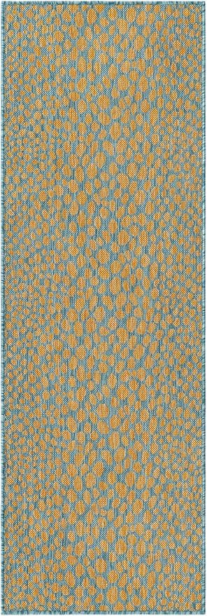 Jill Zarin Jill Zarin Outdoor Collection Area Rug - Cape Town (2' x 6' Runner Yellow and Aqua/Light Blue)