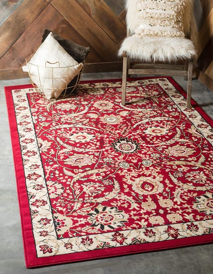 Unique Loom Espahan Collection Area Rug - Cape Cod (9'x 12' Rectangle, Red/ Beige)