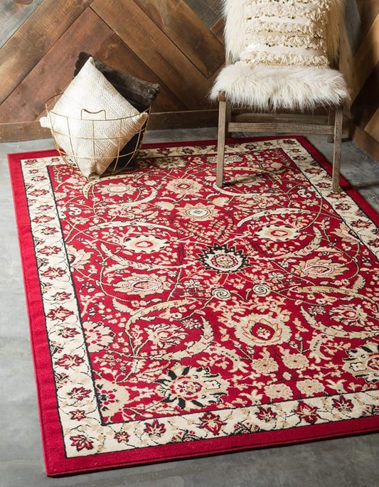 Unique Loom Espahan Collection Area Rug - Cape Cod (5' 1" x 8' Rectangle, Red/ Beige)