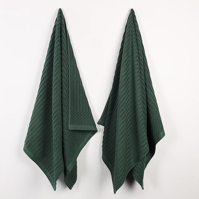 Superior Cotton Bath Sheet Set of 2, Daily Use For Bathroom, Guest Bath, Quick Dry, Spa, Resort Towels, Ribbed, Absorbent, Home Essentials, 2-Piece Oversized Bath Sheets, Soho Collection, Forest Green