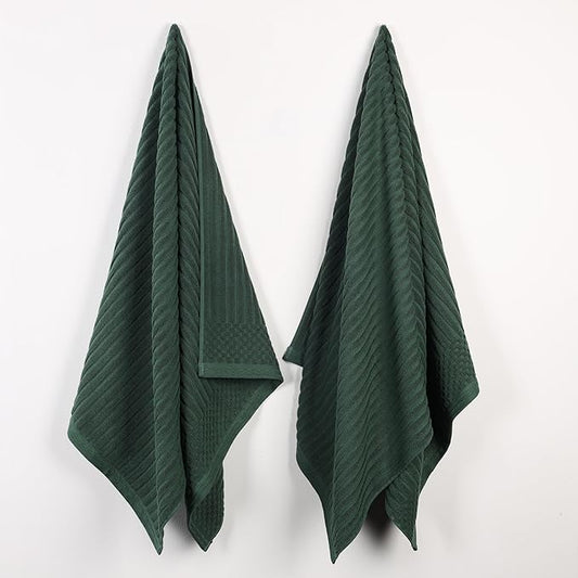 Superior Cotton Bath Sheet Set of 2, Daily Use For Bathroom, Guest Bath, Quick Dry, Spa, Resort Towels, Ribbed, Absorbent, Home Essentials, 2-Piece Oversized Bath Sheets, Soho Collection, Forest Green