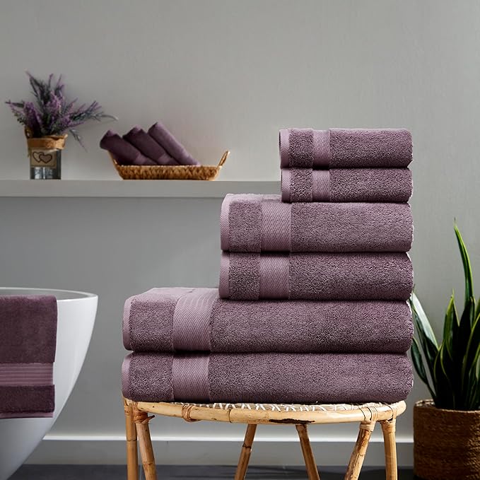Ozdilek 6-Piece Bath Towel Set, 2 Bath, 2 Hand, 100% Cotton Turkish Towels, 2 Bath Towels (30x60/550 GSM), 2 Hand Towels (16x30/575 GSM), 2 Washcloths (13x13/600 GSM) (Orchid Purple)