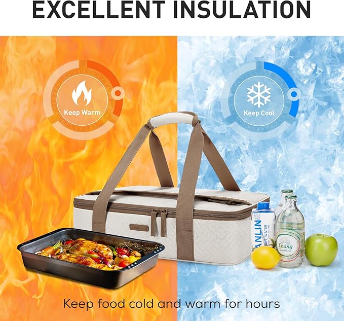 TOURIT Insulated Casserole Carrier for Hot or Cold Food Thermal Food Carrier for Picnic Cookouts Potluck Parties Fits 9" x 13" Baking Dish