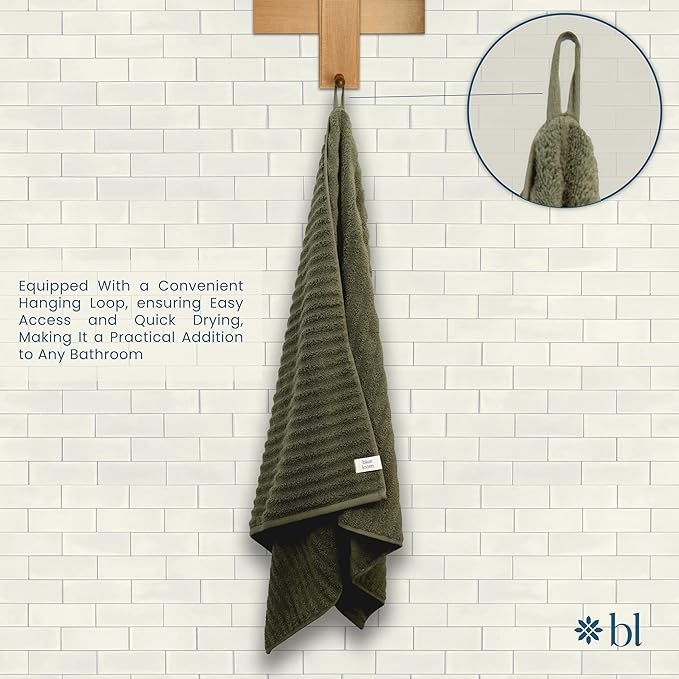 Blue Loom Ribbed Bath Towels Set, 100% Cotton 600GSM, Soft Absorbent Durable 2 Bath Towels, 2 Hand Towels, 2 Wash Cloths for Bathroom - Mason (58" x 30" inch Towels) (Moss, 6 Piece)