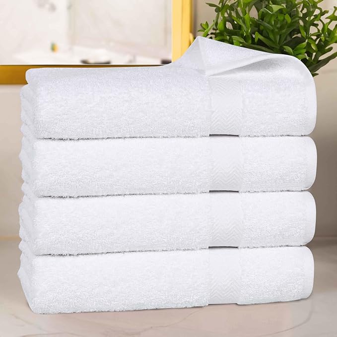 Superior 4-Piece Cotton Bath Towel Set, Towels for Adults, Kids, Fast Drying Body Towels, Shower, Bath, Pool, Guest/Master Bathroom Essentials, Dorm, Home, Apartment, Franklin Collection, White