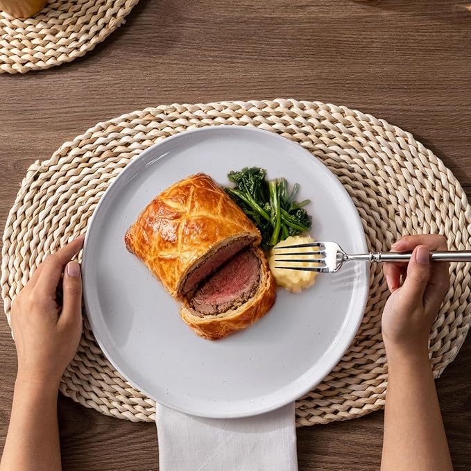 AmorArc Ceramic Dinnerware Sets with Pasta Bowls for 6, Handpainted Plates and Bowls Set with Rustic Terracotta Underside, Scratch Resistant Dishes Set, Dishwasher & Microwave Safe, 24 Pcs