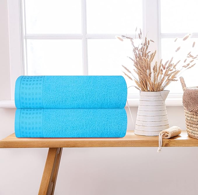 GLAMBURG 100% Cotton 2 Pack Oversized Bath Towel Set 28x55 Inches, Ultra Soft Highly Absorbant Compact Quickdry & Lightweight Large Bath Towels, Ideal for Gym Travel Camp Pool - Turquoise Blue
