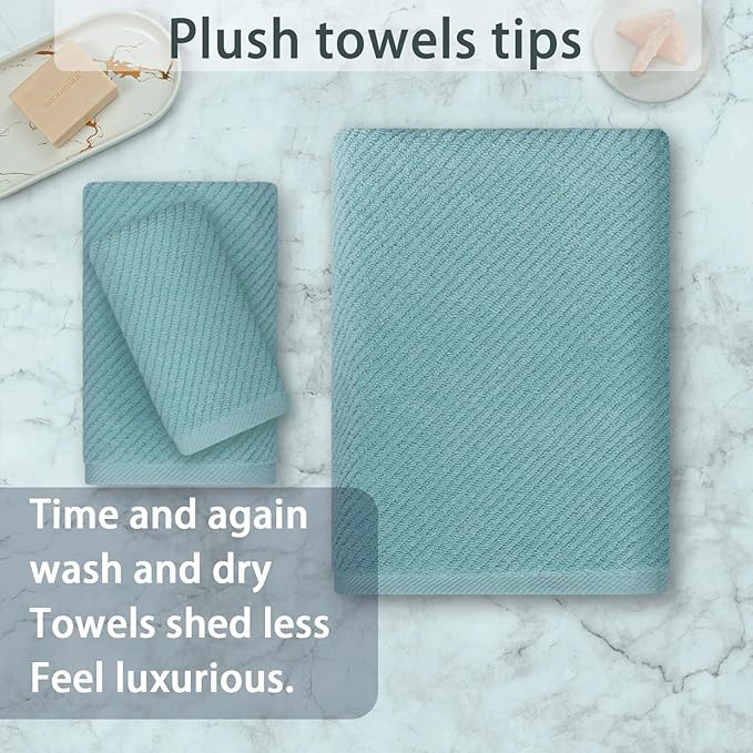 VOOVA & MOVAS Bathroom Towels Set, 100% Cotton | Quick Dry | Soft | Thick, 3 Piece Towel Set, 1 Large Bath 30" x 56", 1 Hand 18" x 28", 1 Wash Cloth 13" x 13", Bathroom Essentials, Aqua Teal