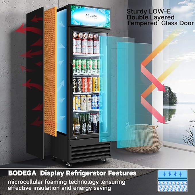 BODEGA BODEGACOOLER Commercial Beverage Refrigerator and Cooler, Commercial Merchandiser Refrigerator with Soft LED Light, Adjustable Shelves, Display Cooler with 192 cans & 120 bottles,9.0 Cu.Ft.
