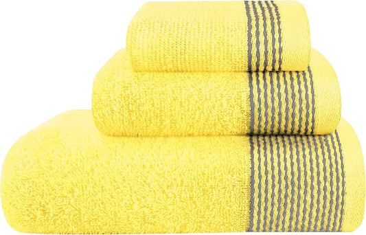 Belizzi Home Ultra Soft 3 Pack Cotton Towel Set, Contains a Bath Towel 28x55 inch, a Hand Towel 16x24 inch & a Wash Coth 12x12 inch, Ideal Everyday use, Compact & Lightweight -Yellow