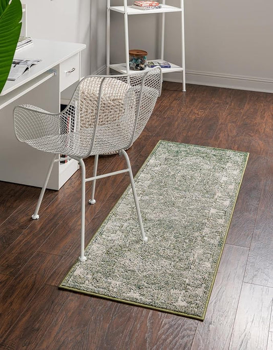 Unique Loom Isabella Collection Area Rug - Adjani (2' x 6' 1" Runner, Green/ Ivory)