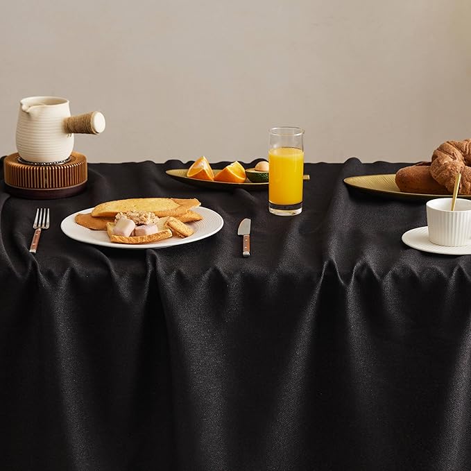 Linen Tablecloth with Tassels, Farmhouse Style Black Tablecloth, Water Resistant Burlap Tablecloths for Square Table, 52x52 Inch Black