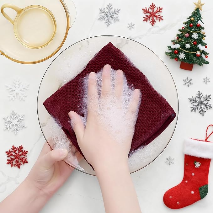 Homaxy 100% Cotton Waffle Weave Kitchen Dish Cloths, Ultra Soft Absorbent Quick Drying Dish Towels, 12 x 12 Inches, 8-Pack, Burgundy