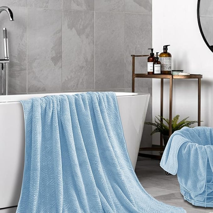 Bathroom Towel Set,35x70 Inch Bath Sheets Towels for Adults,Jumbo Bath Towels Extra Large Quick Dry Towel Super Soft Absorbent Oversized Towels Microfiber Shower Towels Bathroom Spa (4 Pcs Blue)