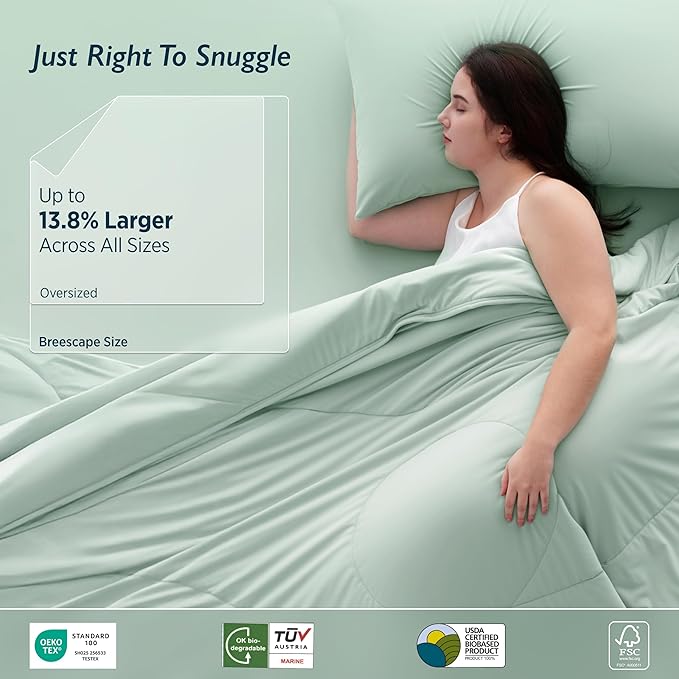 Breescape Cooling Comforter Queen Size - BlendTek™ Q-Max>0.46 Tech, Breathable Blanket for Hot Sleepers & Night Sweats Relief, Premium Lightweight Summer Bedding, 96x96 Inches, Mint Green