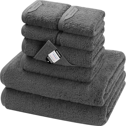 SEMAXE Bathroom Towel Set, 8-Piece Gray Cotton Towels with Loops – 2 Bath, 2 Hand, 4 Washcloths, Soft, Absorbent & Durable