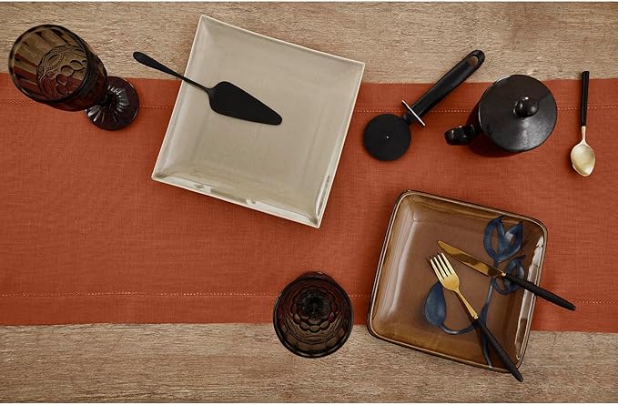 Solino Home Linen Cinnamon Table Runner 72 Inches Long - 100% Pure Linen Hemstitch Table Runner 14 x 72 Inch for Dresser, Dining - Classic Hemstitch