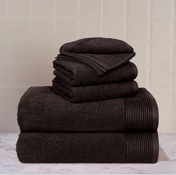 Belizzi Home 100% Cotton Ultra Soft 6 Pack Towel Set, Contains 2 Bath Towels 28x55 inchs, 2 Hand Towels 16x24 inchs & 2 Washcloths 12x12 inchs, Compact Lightweight & Highly Absorbant - Brown