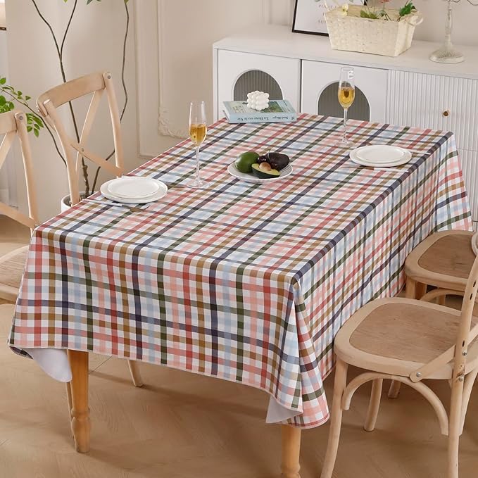 Heavy Duty Vinyl Tablecloth with Flannel Backing Waterproof Oil-Proof Plastic Table Cloth Stain-Resistant Wipeable Rectangle or Square Table Cover for Indoor and Outdoor (Color Checkered,52x70 Inch)