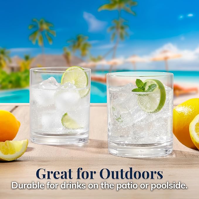 US Acrylic Classic Clear Plastic Reusable Drinking Glasses (Set of 6) 12oz Rocks Cups | BPA-Free Tumblers, Made in USA | Top-Rack Dishwasher Safe