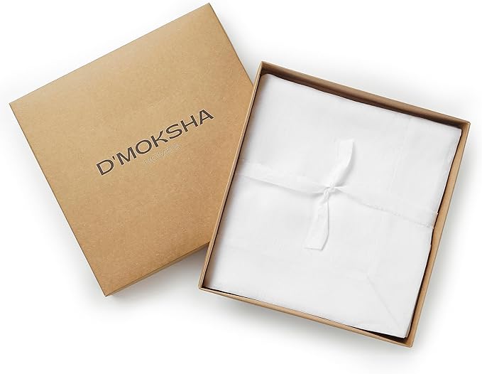 D'Moksha Homes White Tablecloth 60 x 108 Inch - 100% Pure Linen Rectangular Tablecloth - Machine Washable Table Cloth for Winter, Holiday, New Year