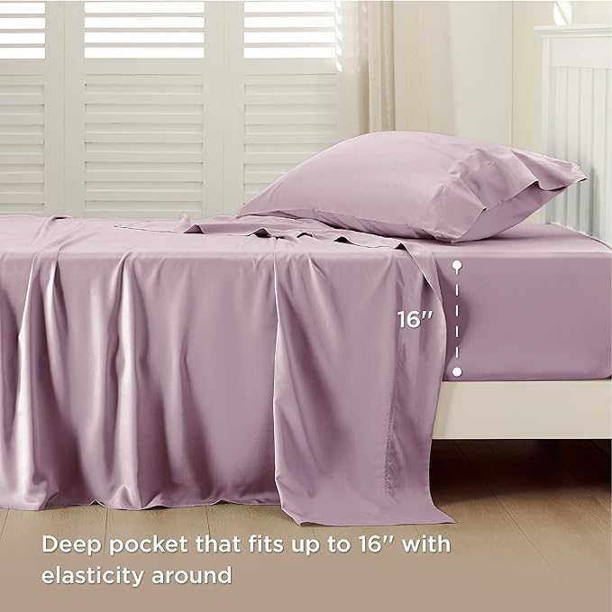 Bedsure Cooling Sheets Twin, Rayon Derived from Bamboo, Breathable & Soft Twin Sheets Set, Deep Pocket Up to 16 Inches, Hotel Luxury Silky Bedding for Hot Sleepers, Lavender