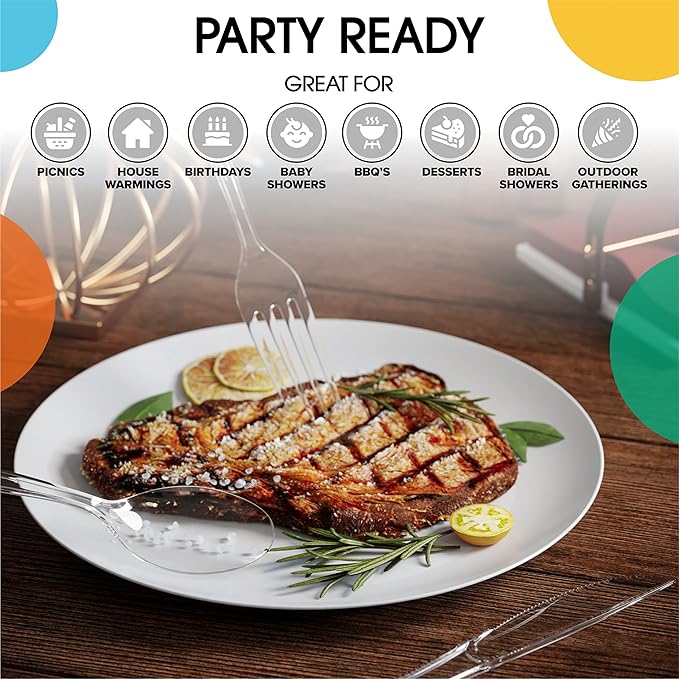 Party Solids Clear Plastic Forks 200 Pieces Clear Forks Disposable Utensils Heavy Duty Plastic Cutlery Set Disposable Cutlery Sets Flatware Sets Silverware Set Party Supplies & Party Tableware