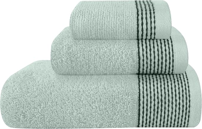 Belizzi Home Ultra Soft 3 Pack Cotton Towel Set, Contains a Bath Towel 28x55 inch, a Hand Towel 16x24 inch & a Wash Coth 12x12 inch, Ideal Everyday use, Compact & Lightweight -Sea Green