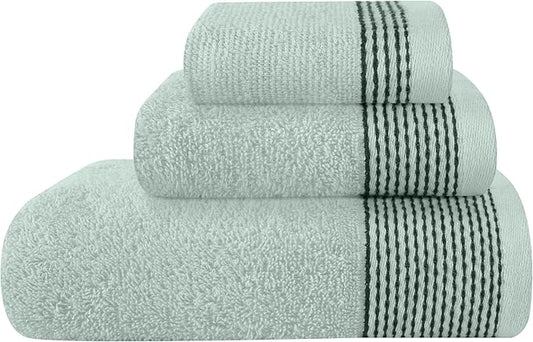 Belizzi Home Ultra Soft 3 Pack Cotton Towel Set, Contains a Bath Towel 28x55 inch, a Hand Towel 16x24 inch & a Wash Coth 12x12 inch, Ideal Everyday use, Compact & Lightweight -Sea Green