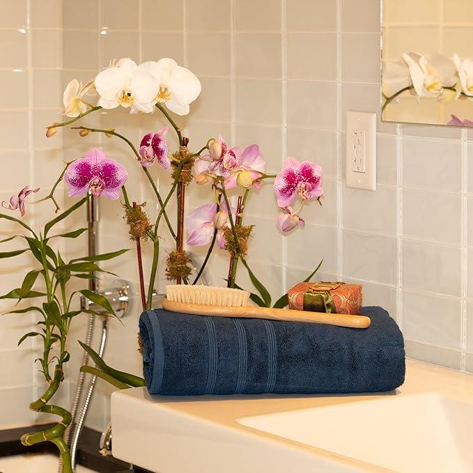 Mosobam Luxury Turkish Bath Towels 30X58 Navy Blue Oversize 700 GSM Bamboo Viscose & Aegean Turkish Combed Cotton