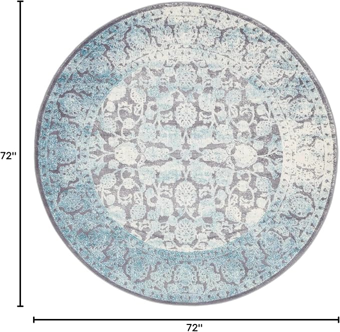 Unique Loom Traditional Classic Intricate Design with Distressed Vintage Detail, Area Rug, 6' 0" x 6' 0", Blue/Gray