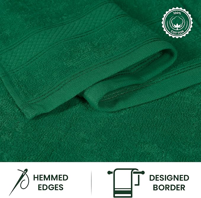 Casa Lino Face Towels & Body Wash Cloths for Showering - 100% Cotton Wash Cloths for Bathroom - Highly Absorbent & Quick Drying Washcloth Set - Cotton Washcloths 24 Pack (12" x 12") - (Green)