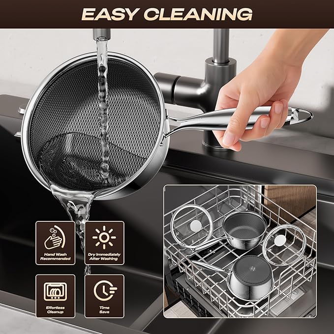 1 Quart Stainless Steel Saucepan with Glass Lid,6 Inch Hybrid Nonstick Sauce Pan,PFAS PFOA PTFE Free,Stay-Cool Handle,Dishwasher-Friendly,Oven-Safe,Small Pots Compatible with All Cooktops