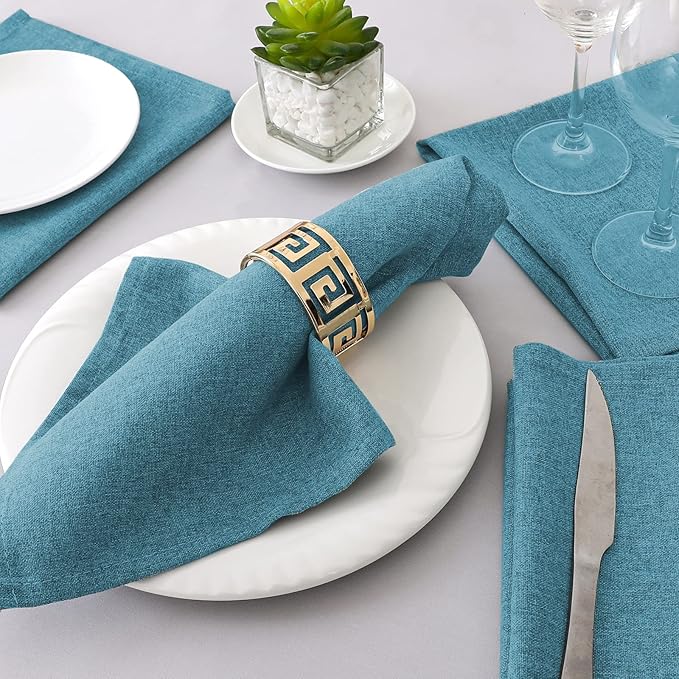 H.VERSAILTEX Linen Textured Cloth Napkins Set of 12 (18" X 18") Linen Textured Dinner Napkins Waterproof Extra Soft Thick Durable Reusable Napkins with Hemmed Edges, Heather Storm Blue