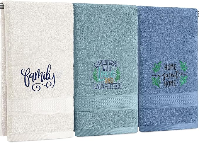 3 Pcs Farmhouse Decorative Hand Towels for Bathroom and Kitchen Rustic Embroidered 100% Cotton Hand Towels Decorative Set for Boho Bathroom Decor