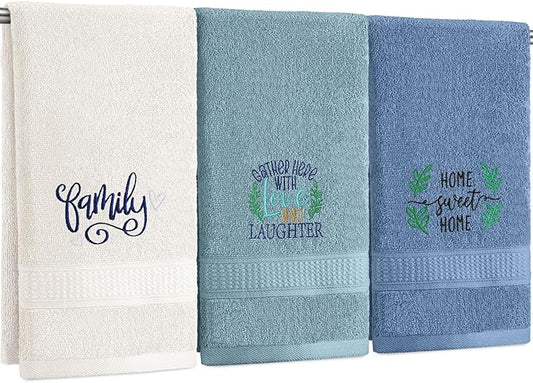 3 Pcs Farmhouse Decorative Hand Towels for Bathroom and Kitchen Rustic Embroidered 100% Cotton Hand Towels Decorative Set for Boho Bathroom Decor