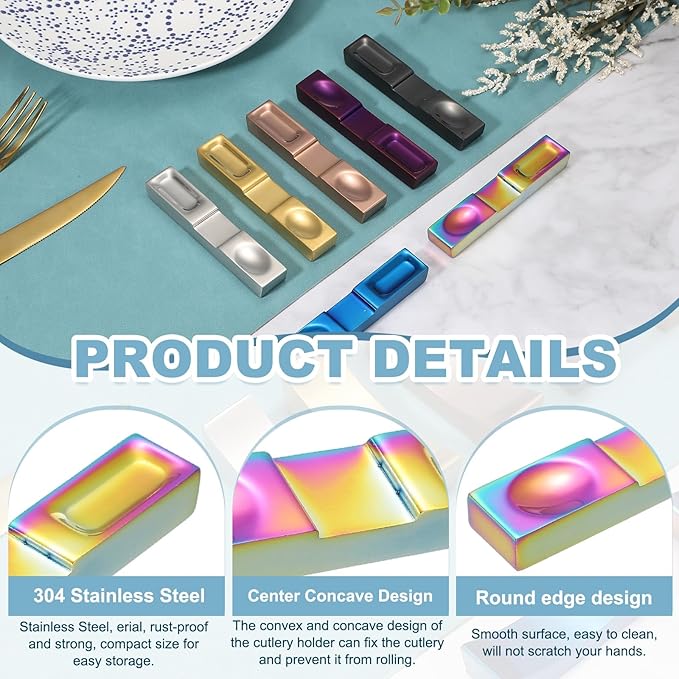 uxcell 2pcs Chopstick Rest, 304 Stainless Steel Chopsticks Holder 4.13" x 0.78" x 0.51", Household Tableware Kitchen Tools for Spoon Fork Teaspoon Dining Tool Rest, Iridescent