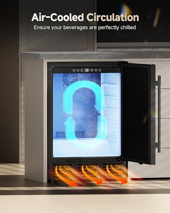 24 Inch Beverage Refrigerator, 180 Can Under Counter Fridge, Stainless Steel Beer Fridge for Built-in & Freestanding, Outdoor Refrigerator for Soda, Beer, Wine (Black)