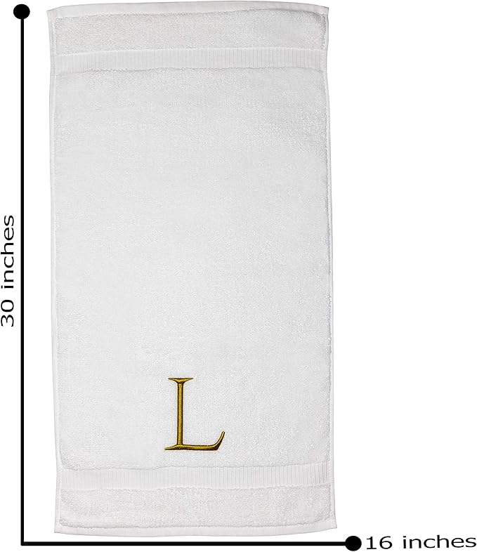 Monogrammed Hand Towels for Bathroom - Luxury Hotel Quality Personalized Initial Decorative Embroidered Bath Towel for Powder Room, Spa - GOTS Organic Certified - Set of 2 Gold Letter L