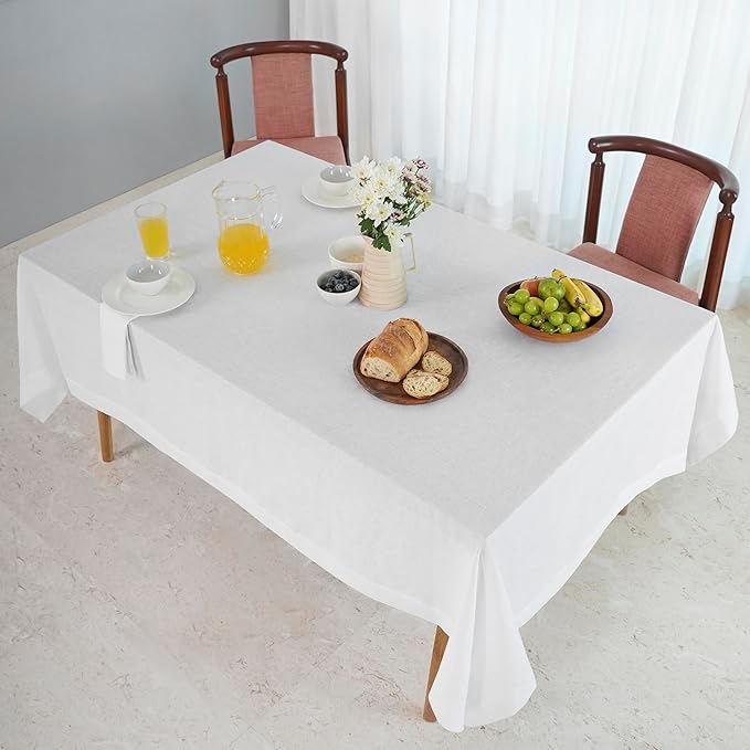 D'Moksha Homes White Linen Tablecloth 54 x 72 Inch - 100% Pure Linen Tablecloth for Rectangle Tables - Machine Washable Table Cloth for Winter, Holiday, New Year