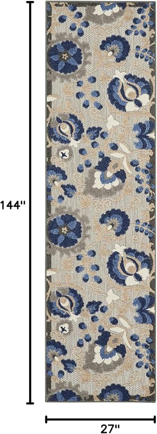 Nourison Home Aloha Natural Blue 2'3" x 12' Area Rug - Easy Clean, Non Shedding, Bed Room, Living Room, Dining Room, Kitchen (12' Runner)