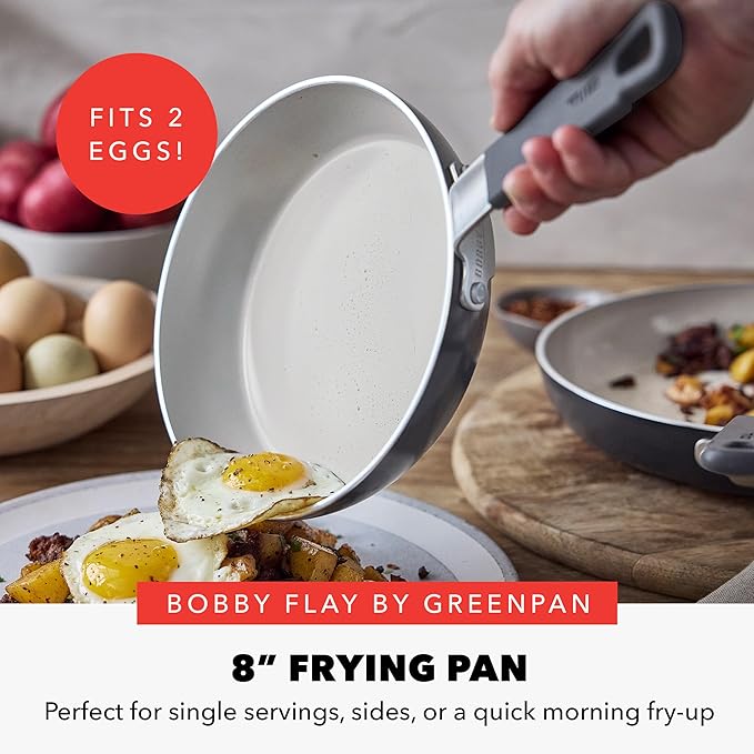 GreenPan x Bobby Flay 8" Nonstick Frying Pan Skillet, PFAS-Free Diamond Ceramic, Induction Suitable, Stay-Cool Silicone Handle, Easy Clean Dishwasher & Oven Safe, Egg & Omelet Pan, Graphite