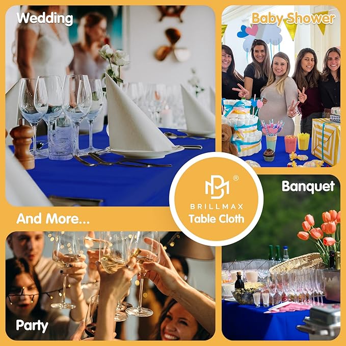 BRILLMAX 4 Pack Royal Blue Tablecloths for 6 Foot Rectangle Tables 90 x 132 Inch - 6ft Rectangular Bulk Linen Polyester Fabric Washable Cloth Cover for Wedding Reception Banquet Birthday Party