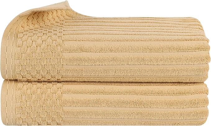 Superior Cotton Bath Sheet Set of 2, Daily Use for Bathroom, Guest Bath, Quick Dry, Spa, Resort Towels, Ribbed, Absorbent, Home Essentials, 2-Piece Oversized Bath Sheets, Soho Collection, Gold