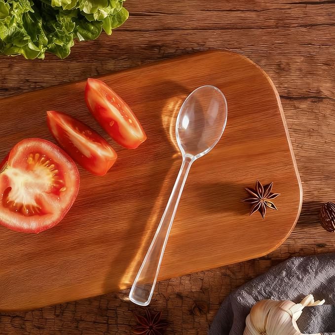 300 Count Clear Plastic Spoons Disposable, Heavyweight Cutlery Sets Solid and Durable Plastic Silverware Utensils for Parties, Events and Everyday Use (Spoons)