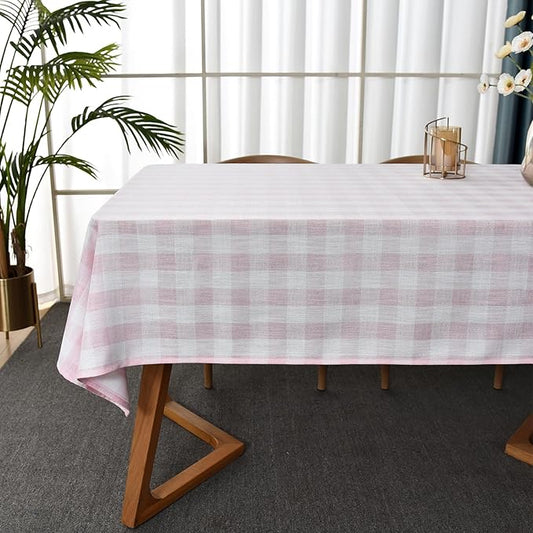 Gingham Table Cloth for Square Tables Pink Checkered Plaid Tablecloth Heavy Duty Cotton Blend Washable & Wrinkle Table Cover for Outdoor Kitchen Dining Picnic Camping (52x52 Inch)